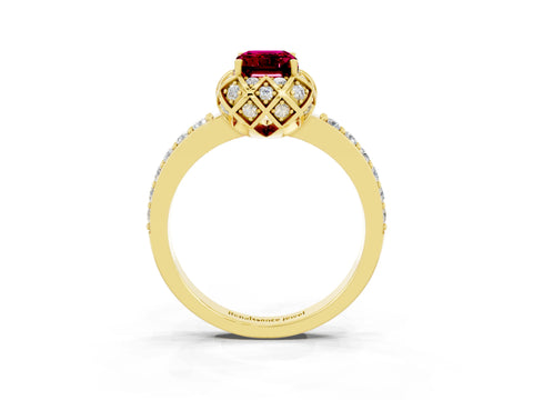 Yellow gold Emerald Cut Diamond Solitaire Ring with Shared Prong Pavé Band_3