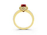 Yellow gold Emerald Cut Diamond Solitaire Ring with Shared Prong Pavé Band_3