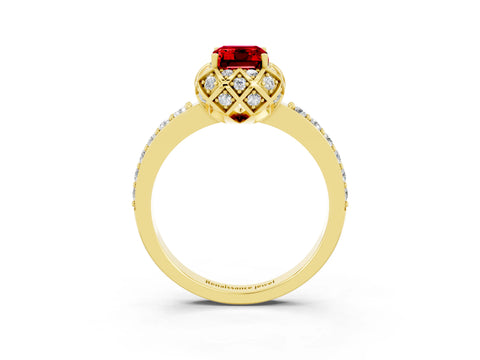 Yellow gold Emerald Cut Diamond Solitaire Ring with Shared Prong Pavé Band_3
