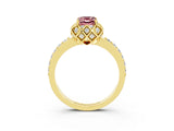 Yellow gold Emerald Cut Diamond Solitaire Ring with Shared Prong Pavé Band_3
