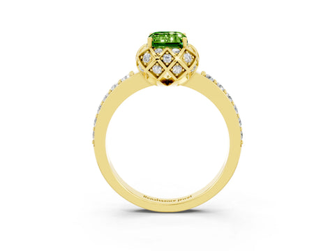 Yellow gold Emerald Cut Diamond Solitaire Ring with Shared Prong Pavé Band_3