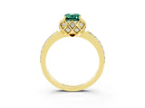Yellow gold Emerald Cut Diamond Solitaire Ring with Shared Prong Pavé Band_3