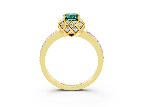 Yellow gold Emerald Cut Diamond Solitaire Ring with Shared Prong Pavé Band_3