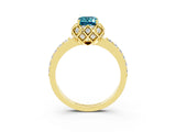 Yellow gold Emerald Cut Diamond Solitaire Ring with Shared Prong Pavé Band_3