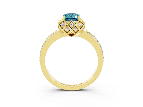 Yellow gold Emerald Cut Diamond Solitaire Ring with Shared Prong Pavé Band_3