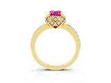 Yellow gold Emerald Cut Diamond Solitaire Ring with Shared Prong Pavé Band_3