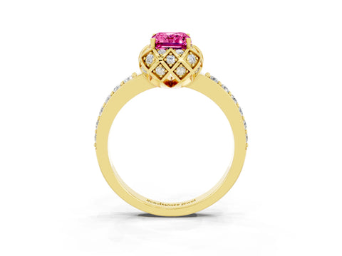 Yellow gold Emerald Cut Diamond Solitaire Ring with Shared Prong Pavé Band_3