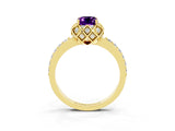 Yellow gold Emerald Cut Diamond Solitaire Ring with Shared Prong Pavé Band_3