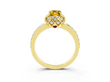 Yellow gold Emerald Cut Diamond Solitaire Ring with Shared Prong Pavé Band_3
