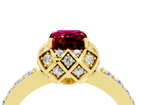 Yellow gold Emerald Cut Diamond Solitaire Ring with Shared Prong Pavé Band_4