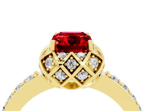 Yellow gold Emerald Cut Diamond Solitaire Ring with Shared Prong Pavé Band_4