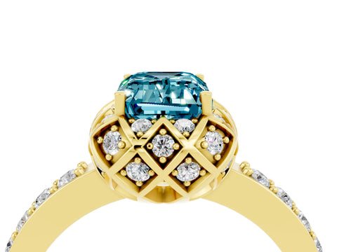 Yellow gold Emerald Cut Diamond Solitaire Ring with Shared Prong Pavé Band_4