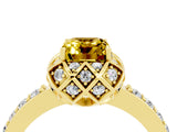 Yellow gold Emerald Cut Diamond Solitaire Ring with Shared Prong Pavé Band_4