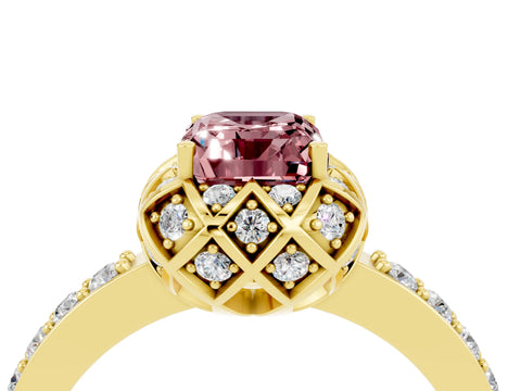 Yellow gold Emerald Cut Diamond Solitaire Ring with Shared Prong Pavé Band_4