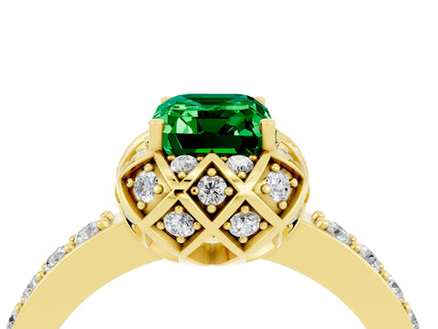 Yellow gold Emerald Cut Diamond Solitaire Ring with Shared Prong Pavé Band_4
