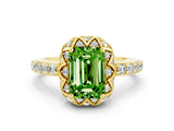Yellow gold Emerald Cut Diamond Solitaire Ring with Shared Prong Pavé Band