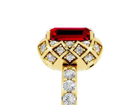 Yellow gold Emerald Cut Diamond Solitaire Ring with Shared Prong Pavé Band_5