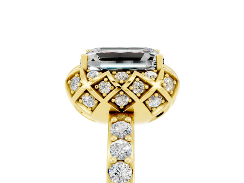 Yellow gold Emerald Cut Diamond Solitaire Ring with Shared Prong Pavé Band_5