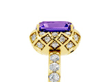 Yellow gold Emerald Cut Diamond Solitaire Ring with Shared Prong Pavé Band_5