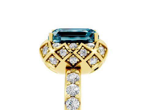 Yellow gold Emerald Cut Diamond Solitaire Ring with Shared Prong Pavé Band_5