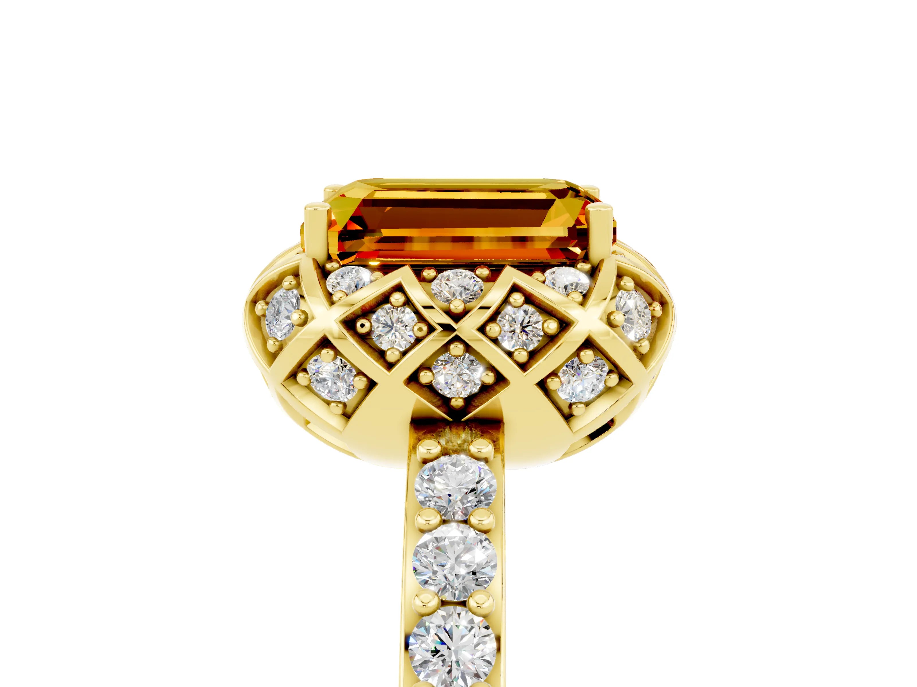 Yellow gold Emerald Cut Diamond Solitaire Ring with Shared Prong Pavé Band_5