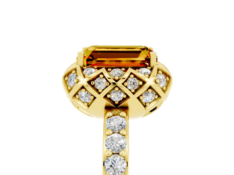 Yellow gold Emerald Cut Diamond Solitaire Ring with Shared Prong Pavé Band_5