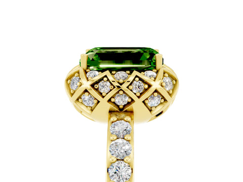Yellow gold Emerald Cut Diamond Solitaire Ring with Shared Prong Pavé Band_5