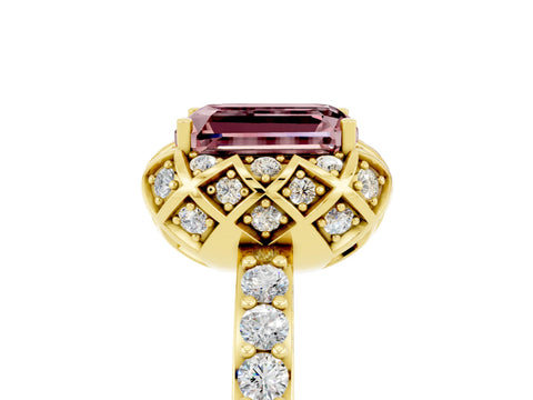 Yellow gold Emerald Cut Diamond Solitaire Ring with Shared Prong Pavé Band_5