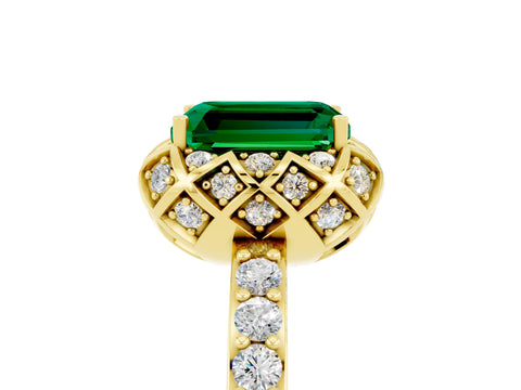Yellow gold Emerald Cut Diamond Solitaire Ring with Shared Prong Pavé Band_5