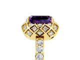 Yellow gold Emerald Cut Diamond Solitaire Ring with Shared Prong Pavé Band_5