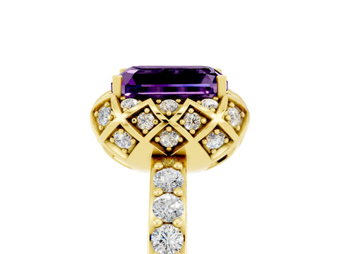 Yellow gold Emerald Cut Diamond Solitaire Ring with Shared Prong Pavé Band_5