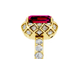 Yellow gold Emerald Cut Diamond Solitaire Ring with Shared Prong Pavé Band_5