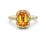 Yellow gold Emerald Cut Diamond Solitaire Ring with Shared Prong Pavé Band