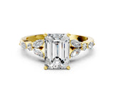 Yellow gold Emerald Cut Diamond Solitaire Ring with Side Stones and Four-Prong Setting_393