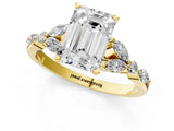 Yellow gold Emerald Cut Diamond Solitaire Ring with Side Stones and Four-Prong Setting_394