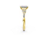 Yellow gold Emerald Cut Diamond Solitaire Ring with Side Stones and Four-Prong Setting_395