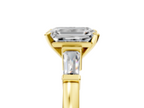 Yellow gold Emerald Cut Diamond Solitaire Ring with Tapered Baguette Accents and Four-Prong Setting_107