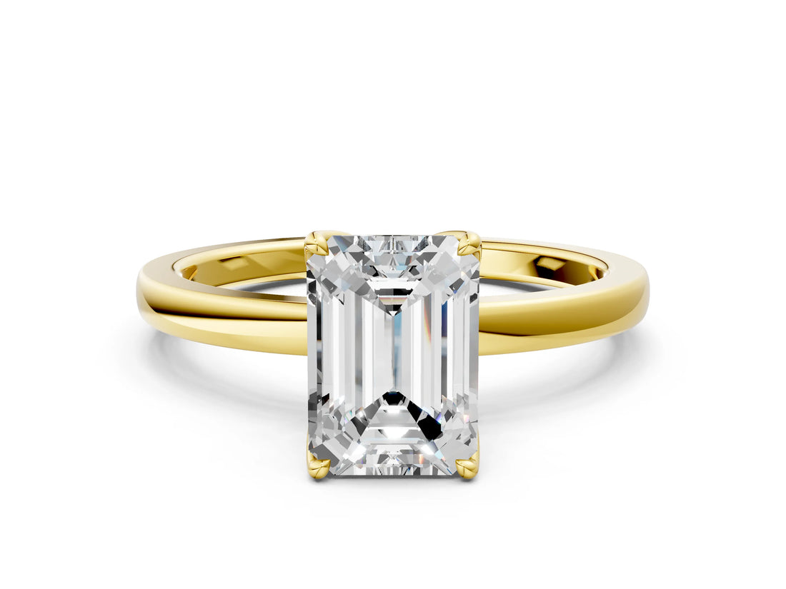 Yellow gold Emerald Cut Diamond Solitaire Ring with Thin Band and Prong Setting_12