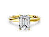 Yellow gold Emerald Cut Diamond Solitaire Ring with Thin Band and Prong Setting_12