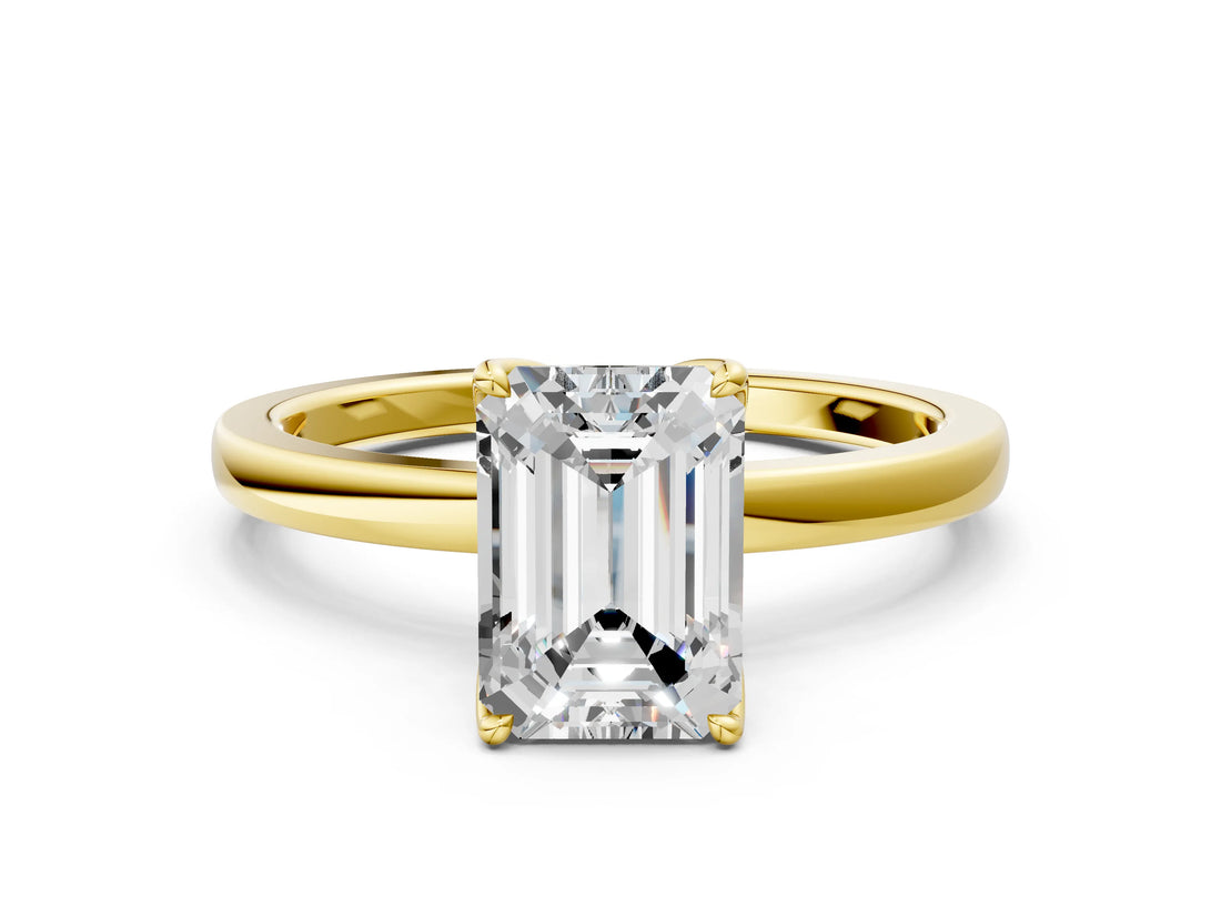 Yellow gold Emerald Cut Diamond Solitaire Ring with Thin Band and Prong Setting_24