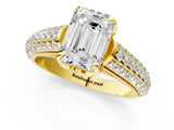 Yellow gold Emerald Cut Diamond Solitaire Ring with Three-Row Pavé Band and Four-Prong Setting_50