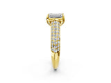 Yellow gold Emerald Cut Diamond Solitaire Ring with Three-Row Pavé Band and Four-Prong Setting_51
