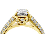 Yellow gold Emerald Cut Diamond Solitaire Ring with Three-Row Pavé Band and Four-Prong Setting_53
