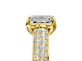Yellow gold Emerald Cut Diamond Solitaire Ring with Three-Row Pavé Band and Four-Prong Setting_54
