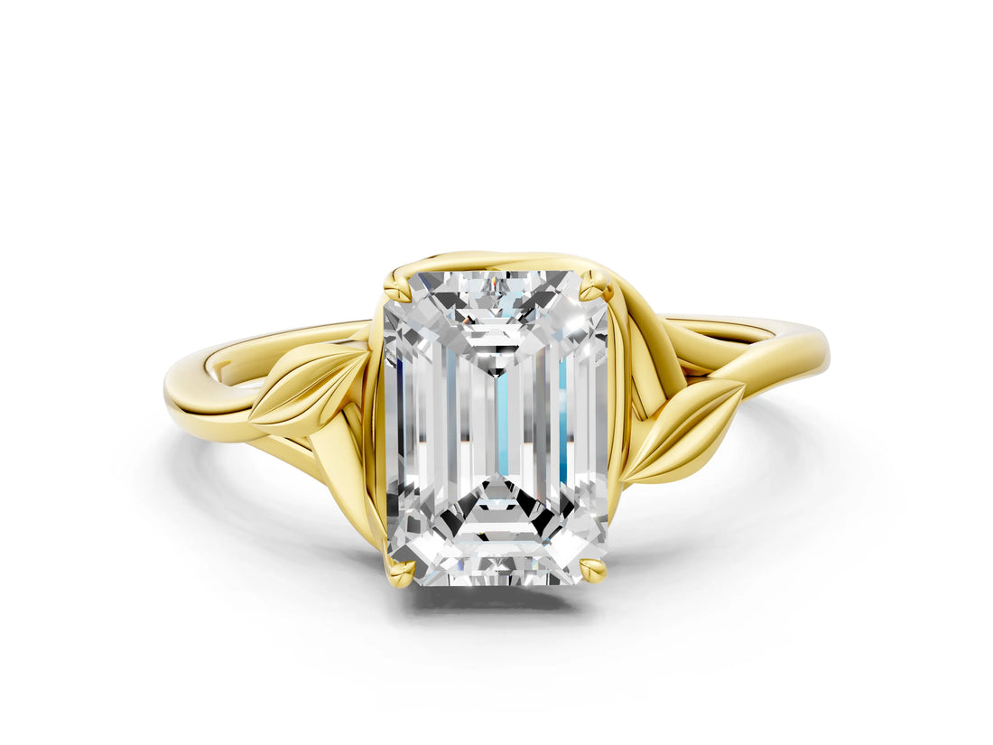 Yellow gold Emerald Cut Diamond Solitaire Ring with Twist Band and Four-Prong Setting_72