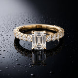 Yellow gold Emerald Cut Diamond Solitaire Ring with U-Prong Diamond Band and Four Prong Setting_14