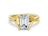 Yellow gold Emerald Cut Diamond Solitaire Twist Band Prong Setting Ring_55