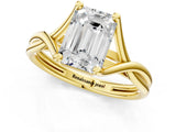Yellow gold Emerald Cut Diamond Solitaire Twist Band Prong Setting Ring_56