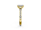 Yellow gold Emerald Cut Diamond Solitaire with Pave Band and Four-Prong Setting 2