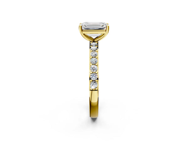Yellow Gold Emerald Cut Solitaire Engagement Ring Setting with Round Pave Band
